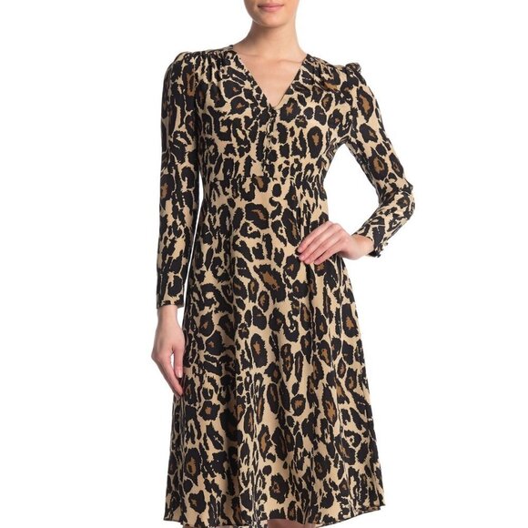 DVF Diane von Furstenberg Viviana Leopard Cat Sand silk dress midi brown new 4 - Picture 1 of 8